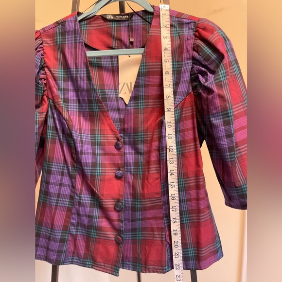Zara beautiful women’s short sleeve plaid shirt - Picture 5 of 6